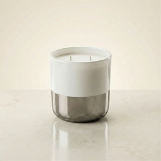 Cascading Moonlight Twilight Reverie luxury candle in white-to-silver ombré glass vessel on clean white background