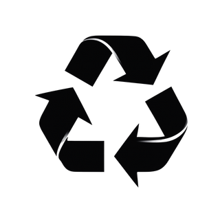 Black-and-white universal recycling icon on a transparent background, signifying a reusable glass candle holder.
