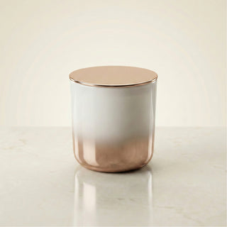 Wistful Starlight Twilight Reverie luxury candle in soft white-to-rose gold ombré glass vessel with polished rose-gold lid